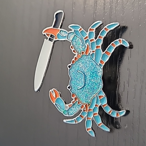 None Jewelry - Crab with Knife Enamel Pin